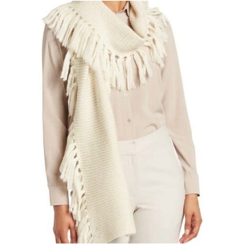 Frye Cable Knit Fringe Scarf In Cream Ivory New